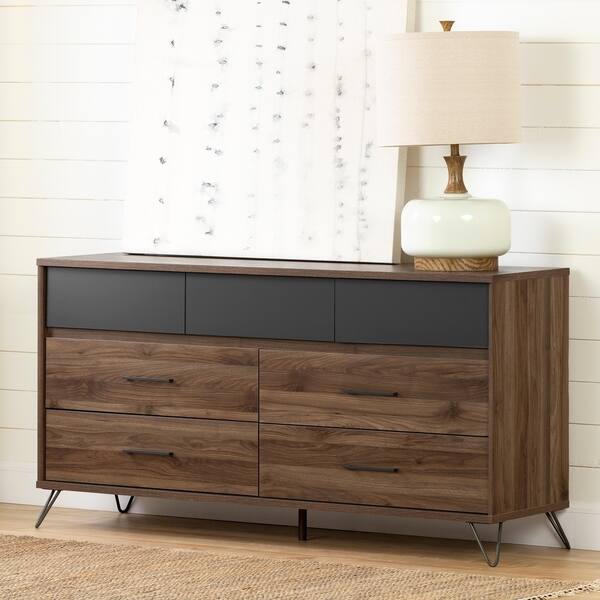 Shop South Shore Olvyn Natural Walnut And Charcoal 7 Drawer Double
