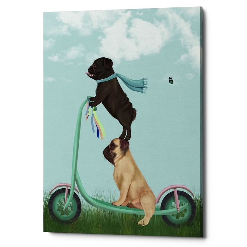 Porch & Den 'Pug Scooter' by Fab Funky Giclee Canvas Wall Art - 12 x 16