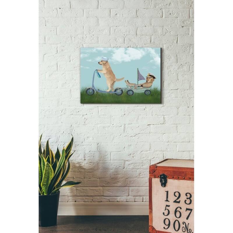 Epic Graffiti 'Golden Retriever Scooter' by Fab Funky Giclee Canvas Wall Art, 12"x16"