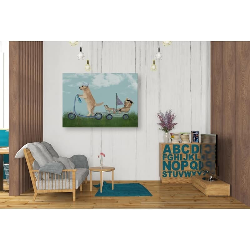 Epic Graffiti 'Golden Retriever Scooter' by Fab Funky Giclee Canvas Wall Art, 12"x16"