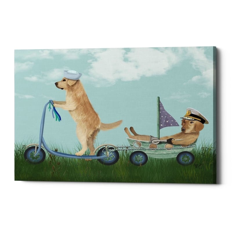 Epic Graffiti 'Golden Retriever Scooter' by Fab Funky Giclee Canvas Wall Art, 12"x16" - 26 x 34