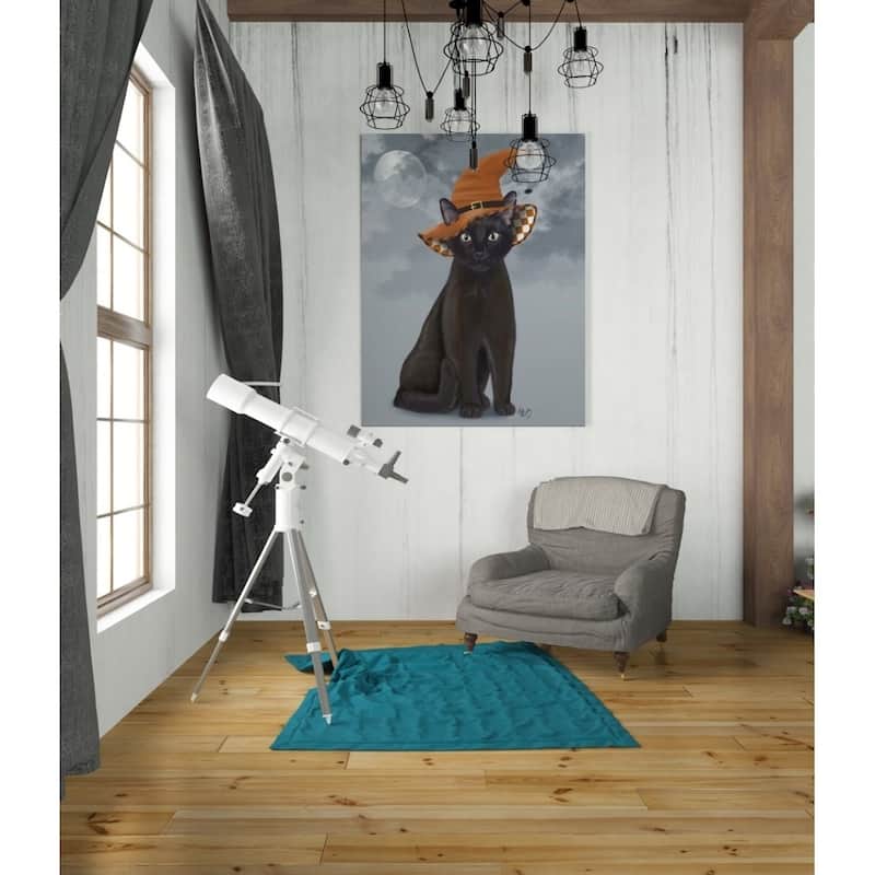 Epic Graffiti 'Halloween Black Cat in Witches Hat' by Fab Funky Giclee Canvas Wall Art, 12"x16"