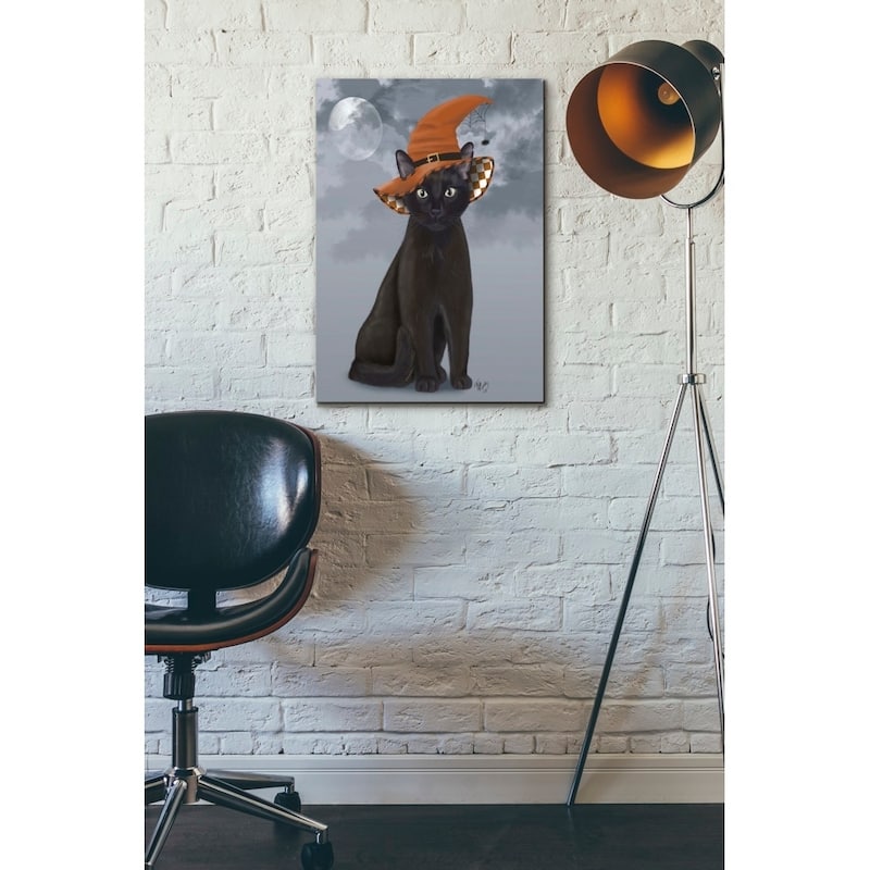 Epic Graffiti 'Halloween Black Cat in Witches Hat' by Fab Funky Giclee Canvas Wall Art, 12"x16"