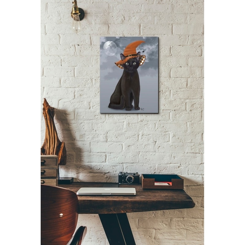 Epic Graffiti 'Halloween Black Cat in Witches Hat' by Fab Funky Giclee Canvas Wall Art, 12"x16"