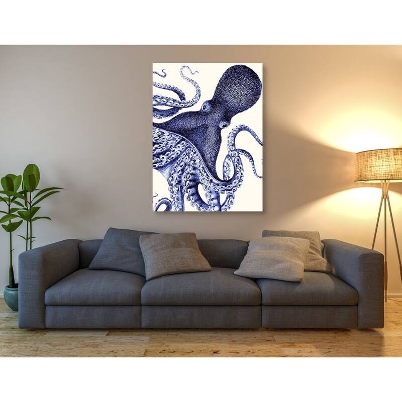 Epic Graffiti 'Landscape Blue Octopus' by Fab Funky Giclee Canvas Wall Art, 12"x16"
