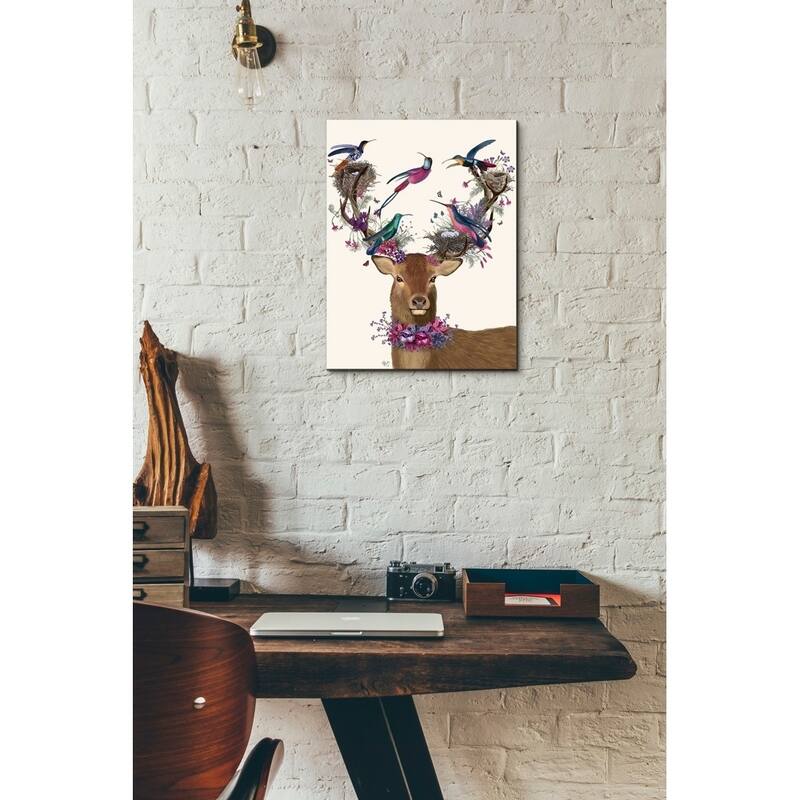 Porch & Den 'Deer Birdkeeper, Tropical Bird Nests' Canvas Wall Art