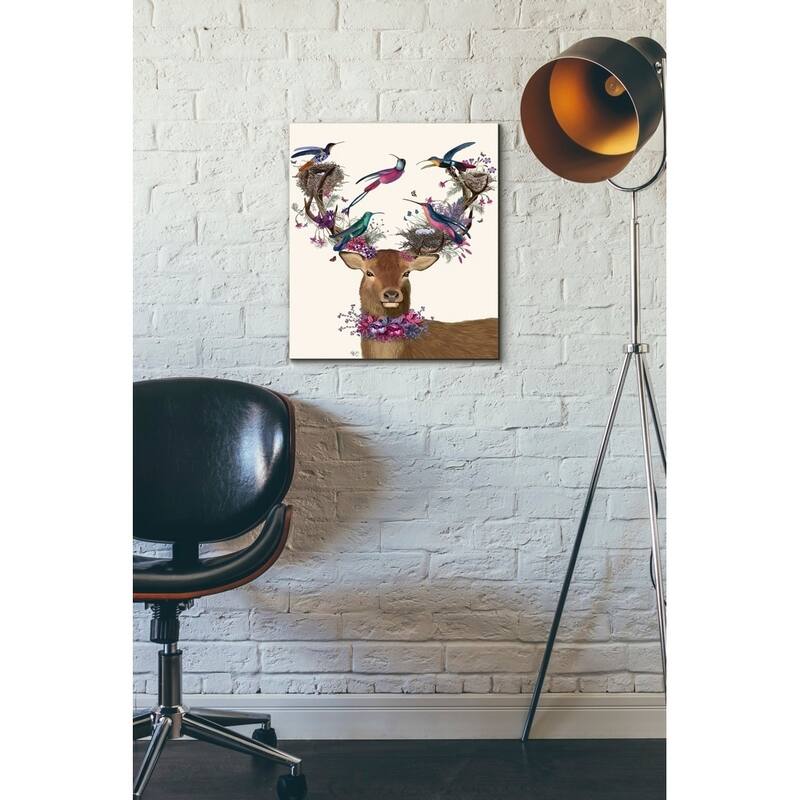 Porch & Den 'Deer Birdkeeper, Tropical Bird Nests' Canvas Wall Art