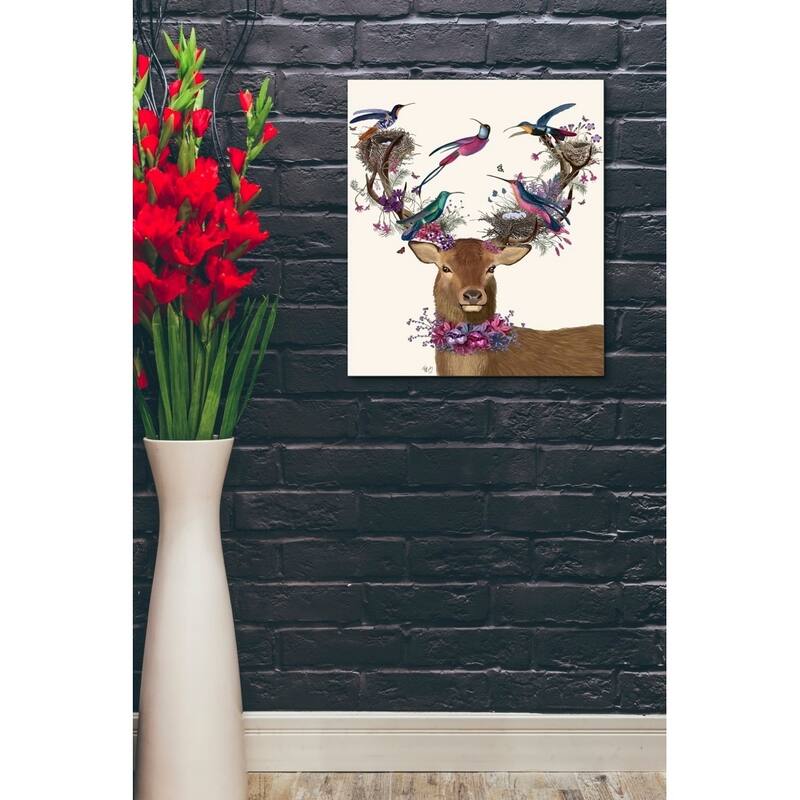 Porch & Den 'Deer Birdkeeper, Tropical Bird Nests' Canvas Wall Art