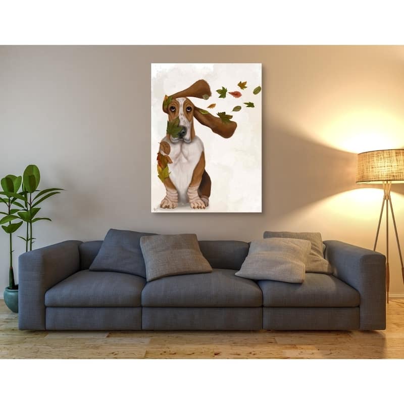 Epic Graffiti 'Basset Hound Windswept and Interesting' by Fab Funky Giclee Canvas Wall Art, 12"x16"