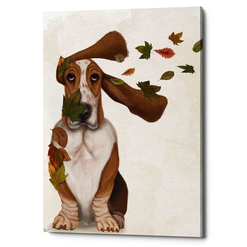 Epic Graffiti 'Basset Hound Windswept and Interesting' by Fab Funky Giclee Canvas Wall Art, 12"x16" - 26 x 34