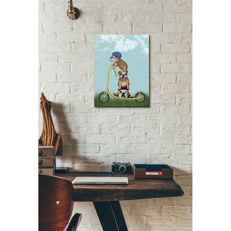 Epic Graffiti 'English Bulldog Scooter' by Fab Funky Giclee Canvas Wall Art, 12"x16"
