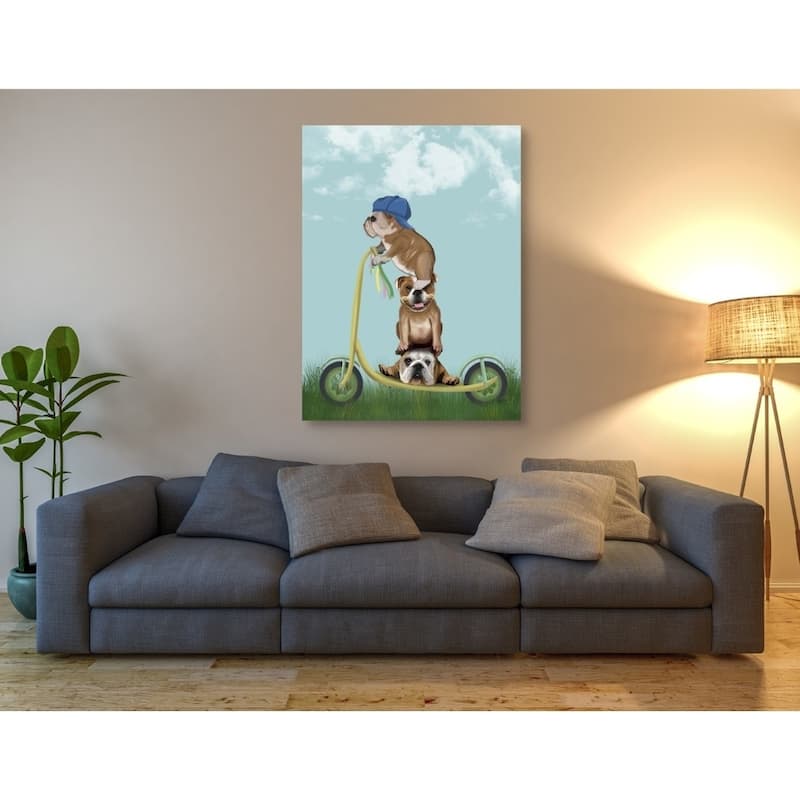 Epic Graffiti 'English Bulldog Scooter' by Fab Funky Giclee Canvas Wall Art, 12"x16"