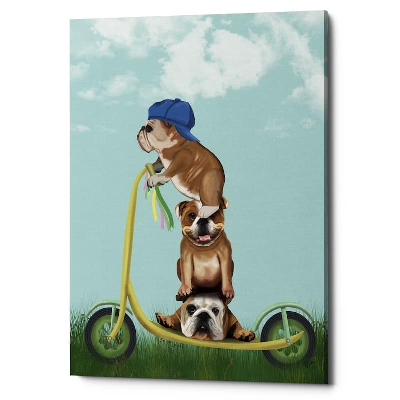 Epic Graffiti 'English Bulldog Scooter' by Fab Funky Giclee Canvas Wall Art, 12"x16" - 26 x 34