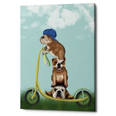 Epic Graffiti 'English Bulldog Scooter' by Fab Funky Giclee Canvas Wall Art, 12"x16"