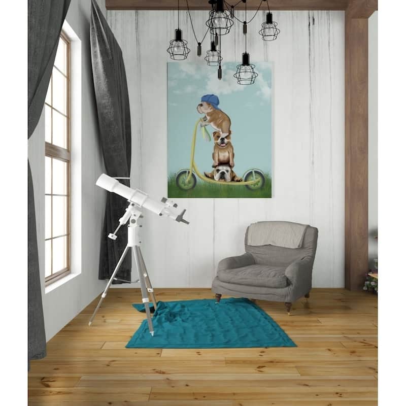 Epic Graffiti 'English Bulldog Scooter' by Fab Funky Giclee Canvas Wall Art, 12"x16"