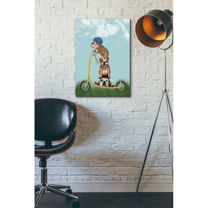 Epic Graffiti 'English Bulldog Scooter' by Fab Funky Giclee Canvas Wall Art, 12"x16"