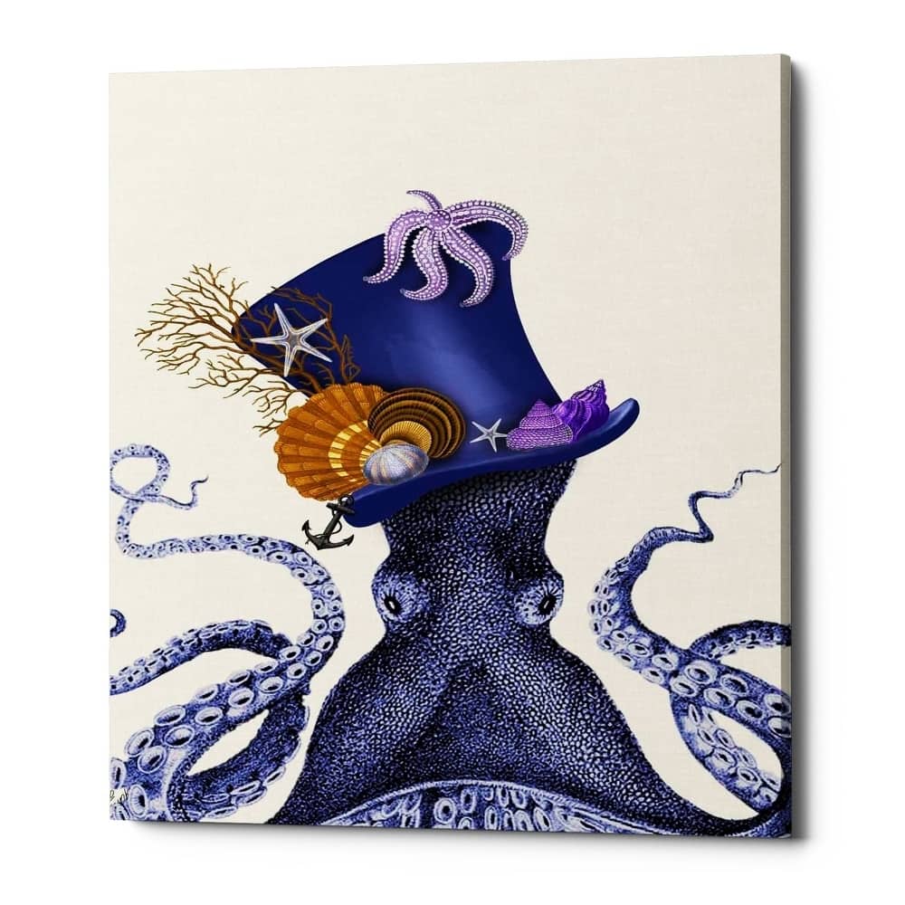 Epic Graffiti 'Octopus Nautical Hat' by Fab Funky Giclee Canvas Wall Art, 12"x16"
