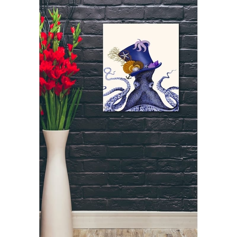 Epic Graffiti 'Octopus Nautical Hat' by Fab Funky Giclee Canvas Wall Art, 12"x16"