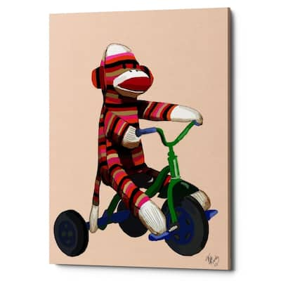 Epic Graffiti 'Sock Monkey Tricycle' by Fab Funky Giclee Canvas Wall Art, 12"x16"