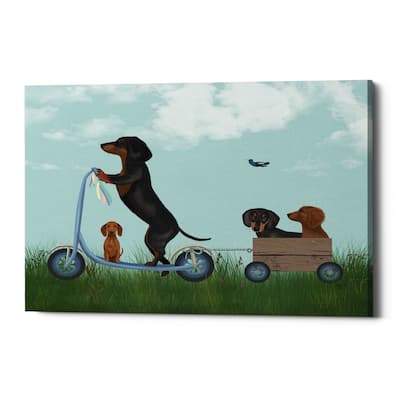 Epic Graffiti 'Dachshund Scooter' by Fab Funky Giclee Canvas Wall Art, 16"x12"