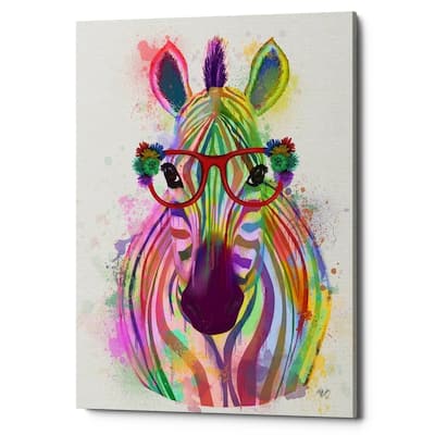 Epic Graffiti 'Zebra Rainbow Splash 1' by Fab Funky Giclee Canvas Wall Art, 12"x16"