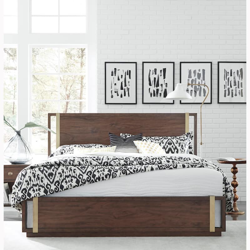 Brookdale Walnut Distressed Knotty Mid-Century Modern Bed - King - King