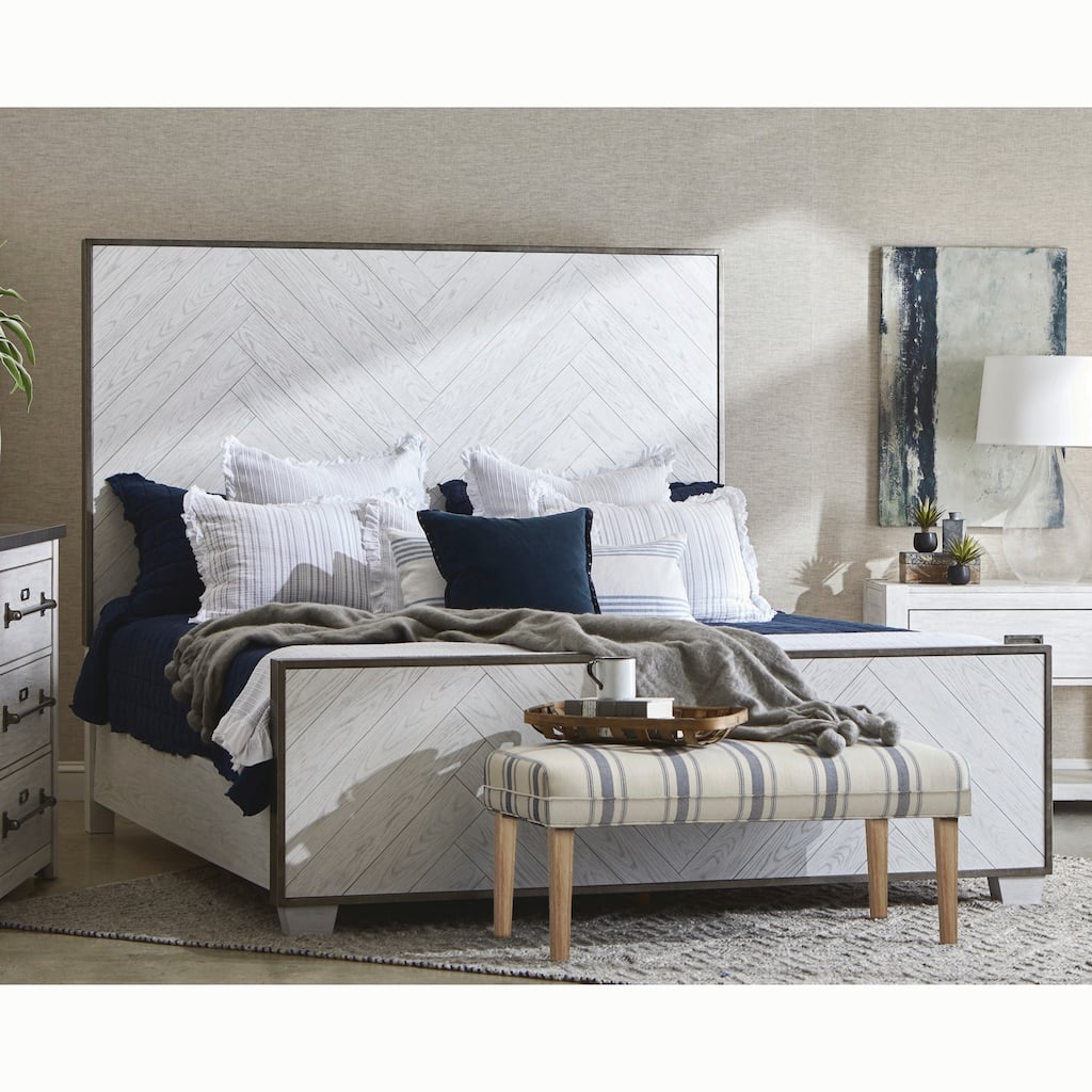 Swids Modern Farmhouse Vintage White Bed with Metal Frame