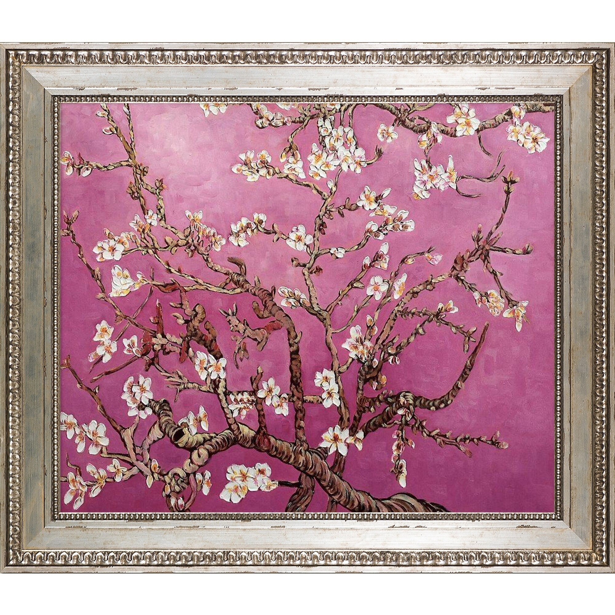 Ruby Red Framed Hand Painted Original Artwork With Versailles Silver King Frame La Pastiche Almond Tree In Blossom