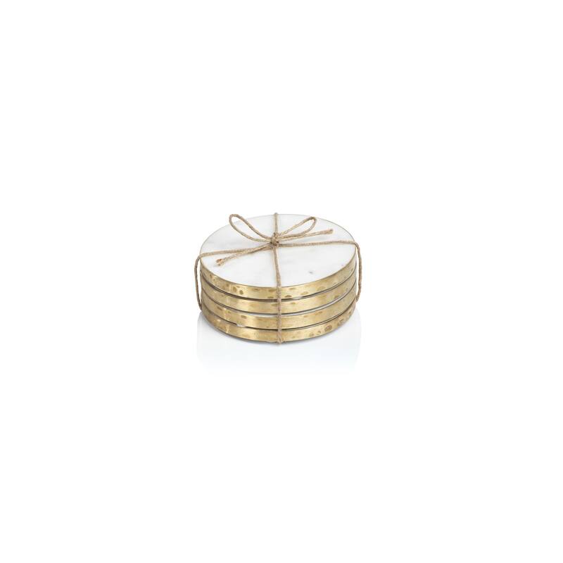 Mannara 4-Inch Round Marble Coasters, Set of 4
