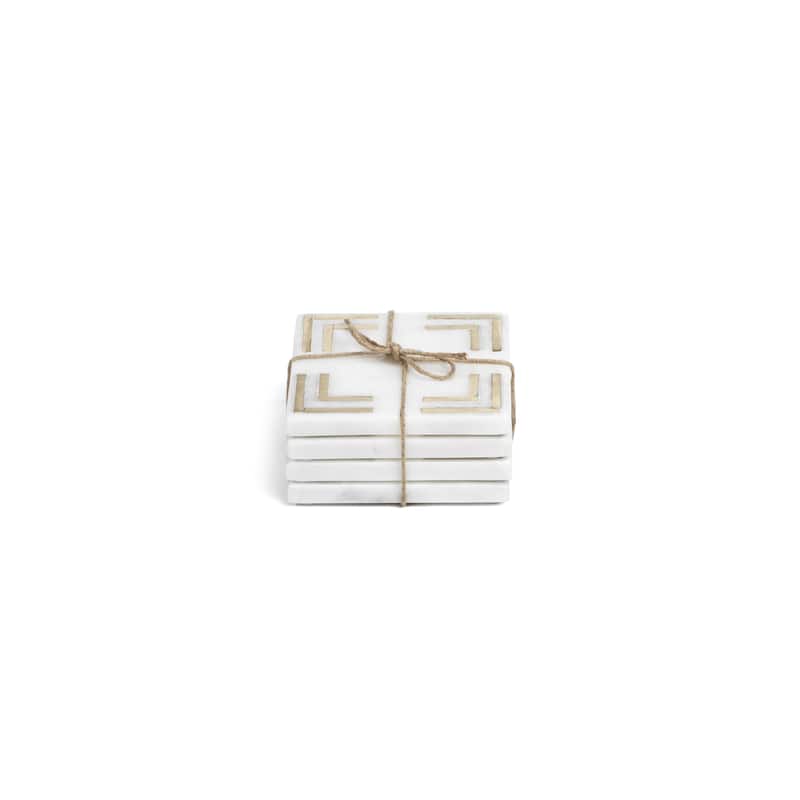 Mannara 4-Inch Square Marble Coasters, Set of 4