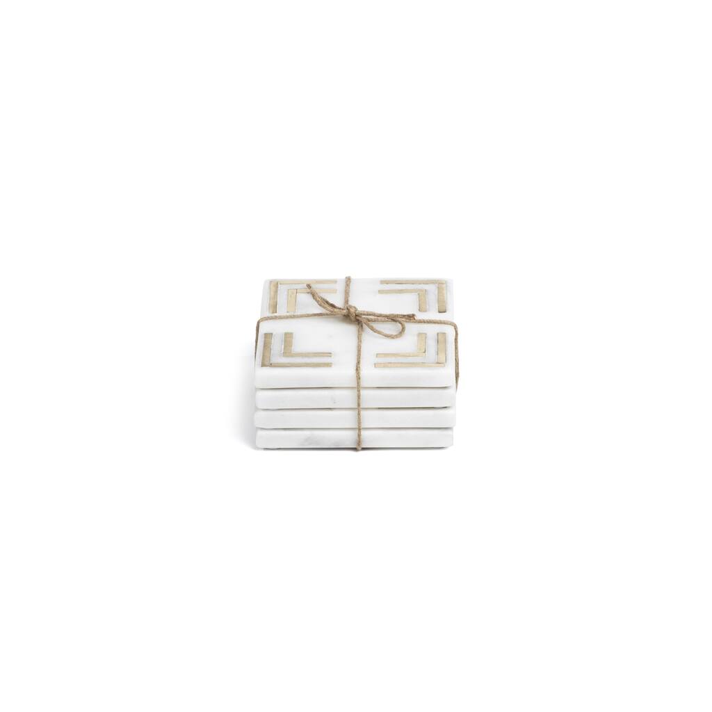 Mannara 4-Inch Square Marble Coasters, Set of 4