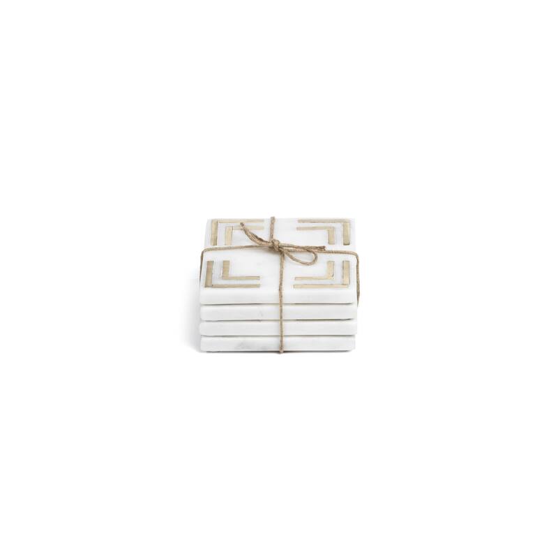 Mannara 4-Inch Square Marble Coasters, Set of 4