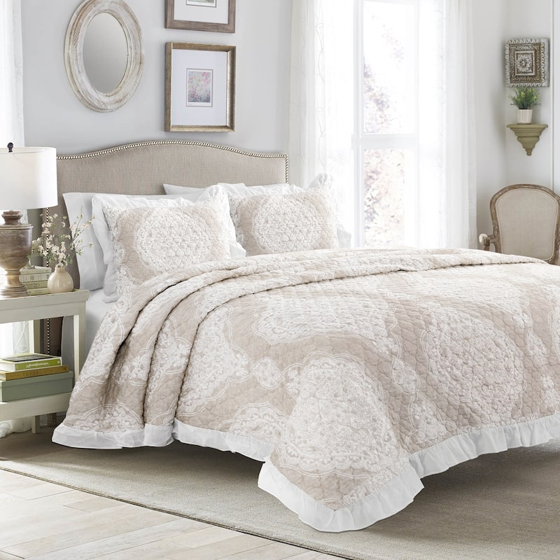 Lush Decor Lucianna Ruffle Edge Cotton 3 Piece Bedspread Set