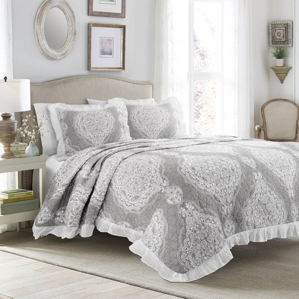 Lush Decor Lucianna Ruffle Edge Cotton 3 Piece Bedspread Set