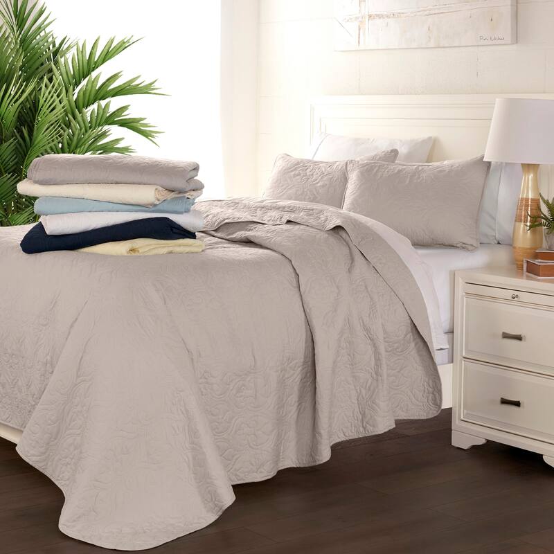 Becky Cameron Luxury Damask Quilted Coverlet Set - Ash Gray - Queen