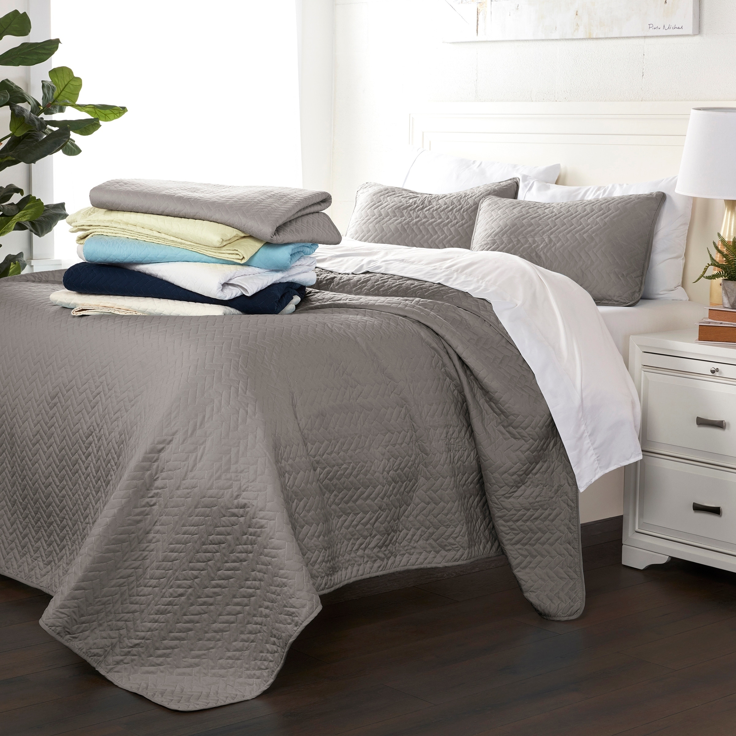Shop Luxury Ultra Soft Herring Quilted Coverlet Set By Sharon
