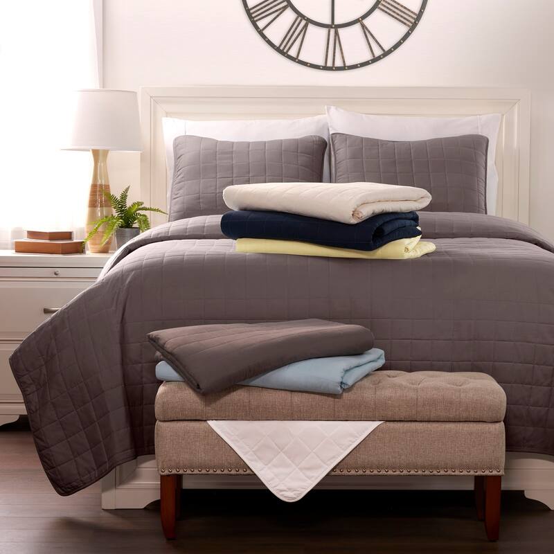 Luxury Ultra Soft Square Quilted Coverlet Set - Ash Gray - King