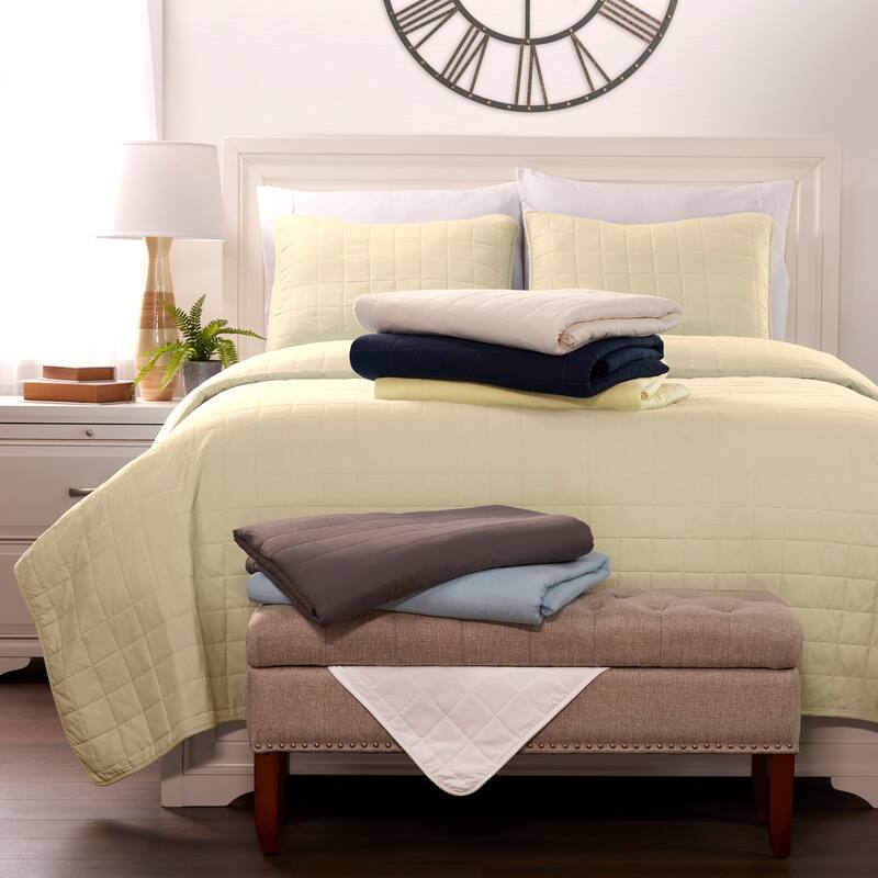 Luxury Ultra Soft Square Quilted Coverlet Set - Sunshine - Twin