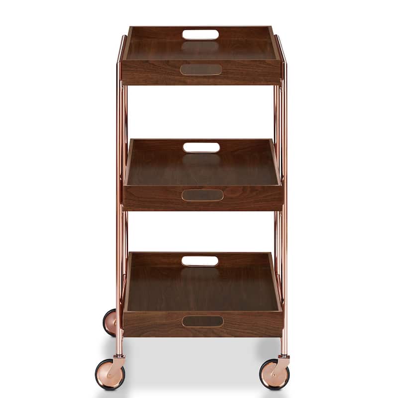 Highland Contemporary Walnut Metal 3-Shelf Kitchen Cart by The Curated Nomad