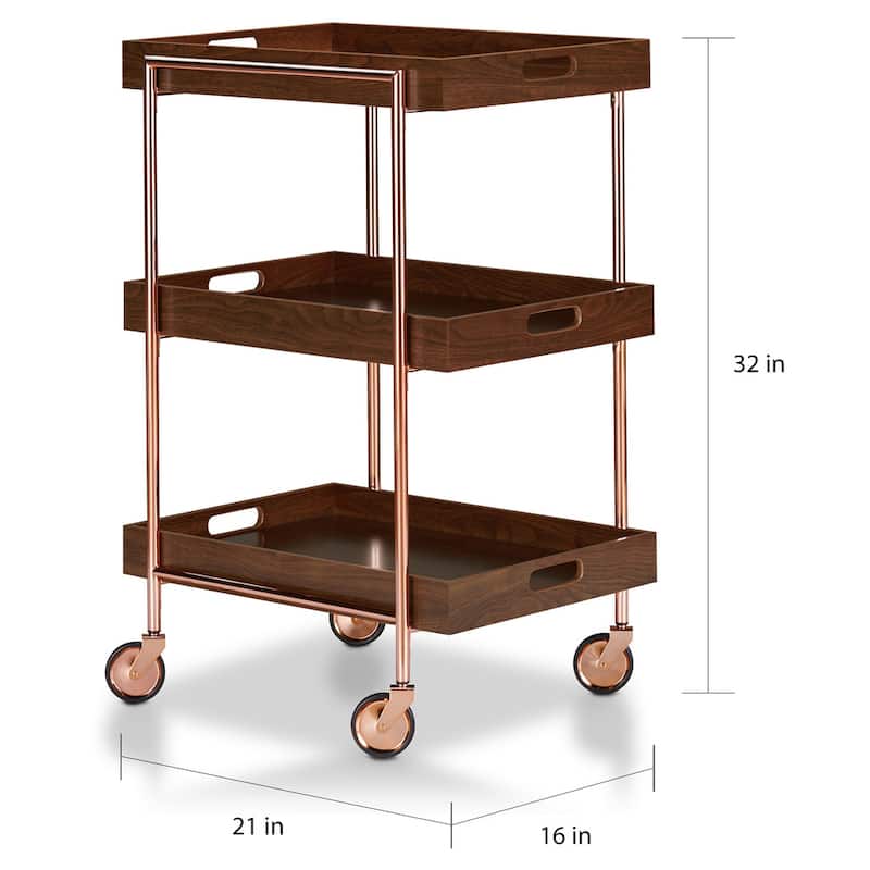 Highland Contemporary Walnut Metal 3-Shelf Kitchen Cart by The Curated Nomad