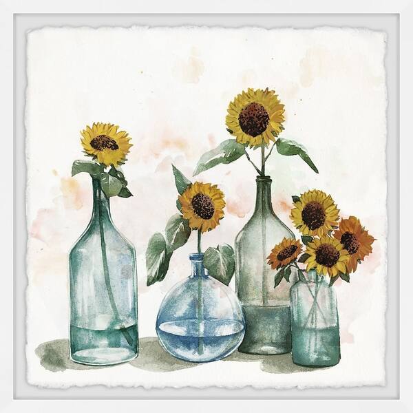 Shop Marmont Hill Handmade Sunflowers In Blue Vase Ii Framed