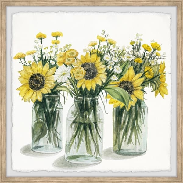 Shop Marmont Hill Handmade Sunflowers In Glass Jars Framed Print