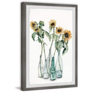 'Sunflower and Wilted Leaves' Framed Painting Print - Multi-Color