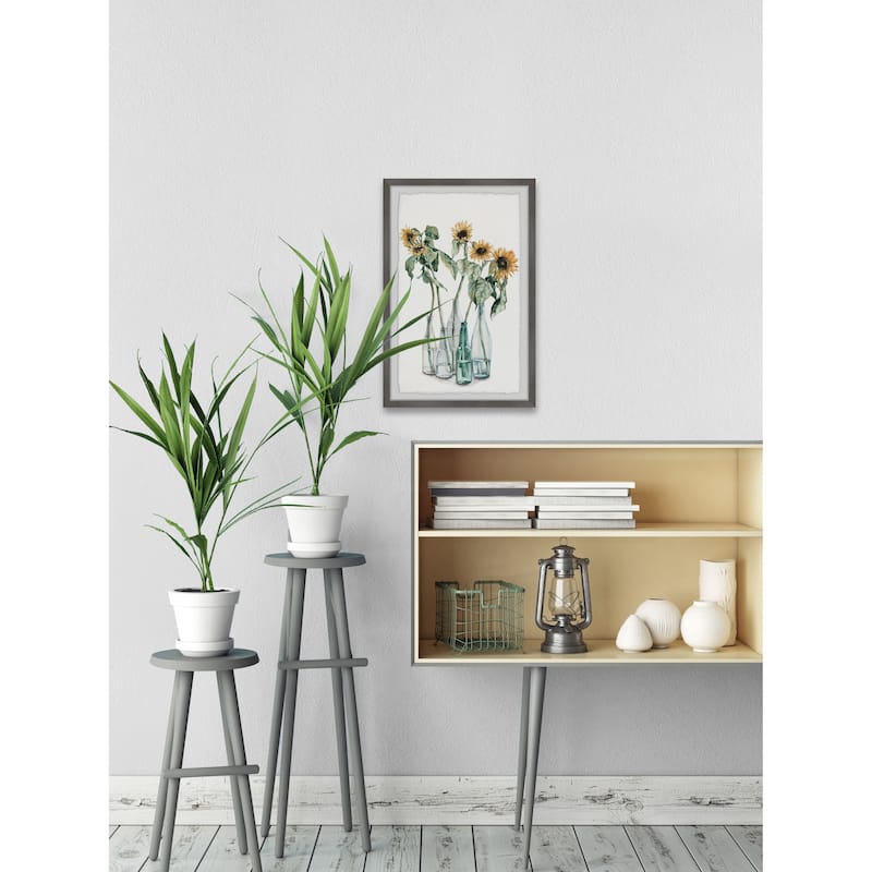 'Sunflower and Wilted Leaves' Framed Painting Print - Multi-Color