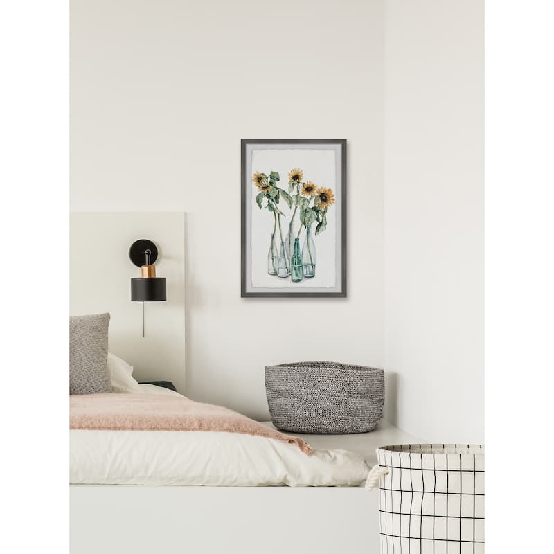 'Sunflower and Wilted Leaves' Framed Painting Print - Multi-Color