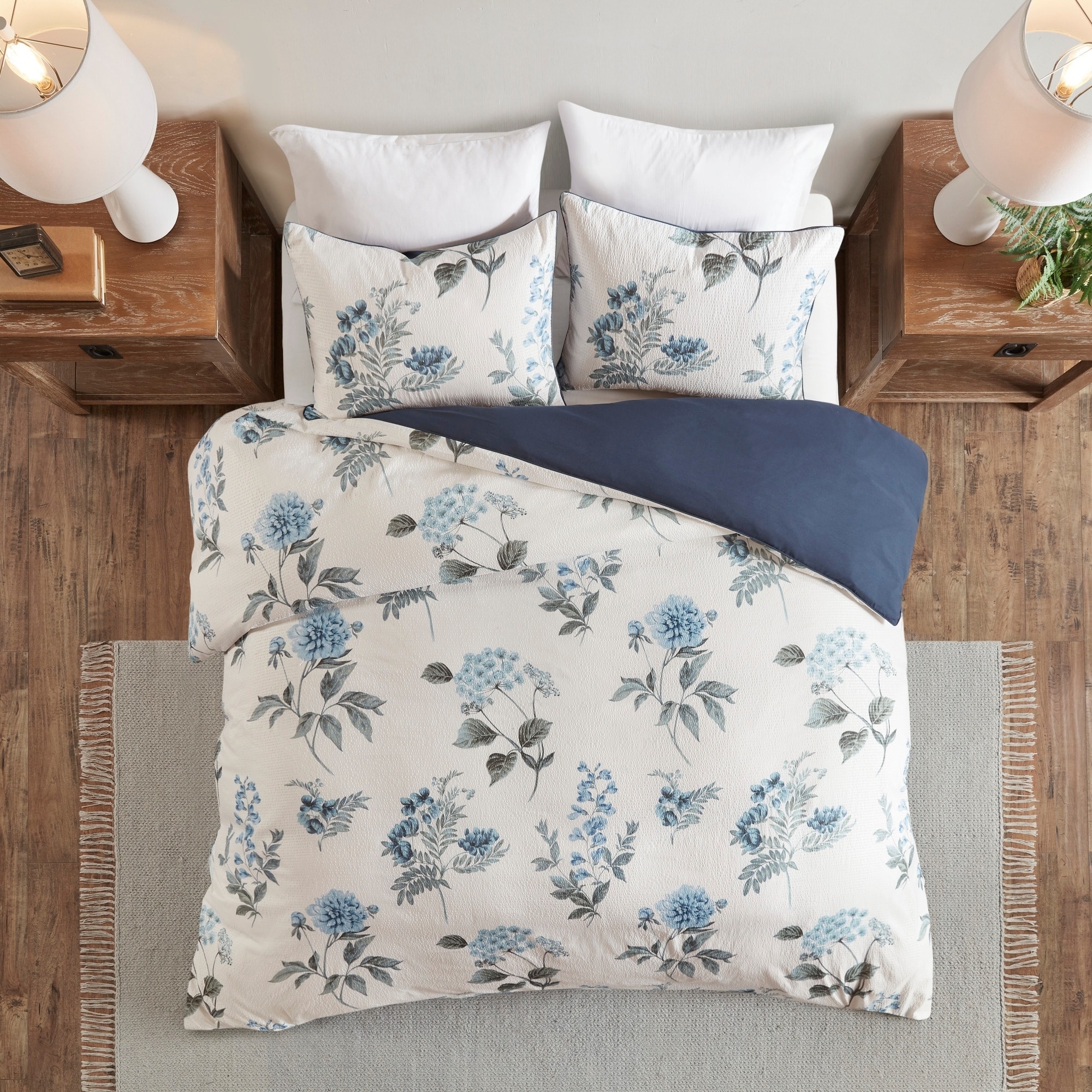 Shop Madison Park Monah Blue Printed Seersucker Duvet Cover Set