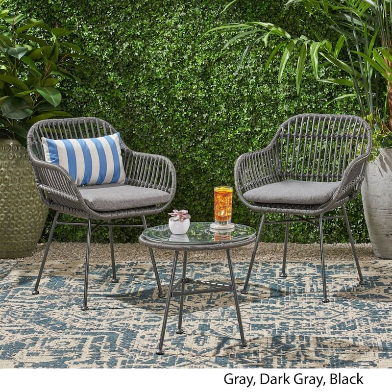 Lehrman Outdoor 2 Seater Faux Wicker Chat Set with Tempered Glass Table by Christopher Knight Home