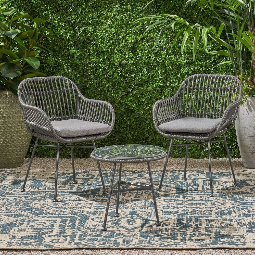 Lehrman Outdoor 2 Seater Faux Wicker Chat Set with Tempered Glass