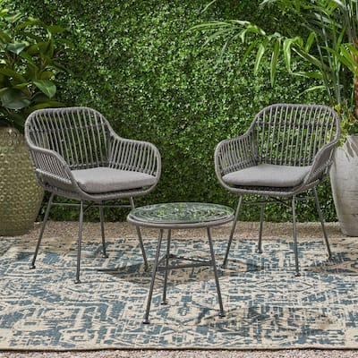 Lehrman Outdoor 2 Seater Faux Wicker Chat Set with Tempered Glass Table by Christopher Knight Home