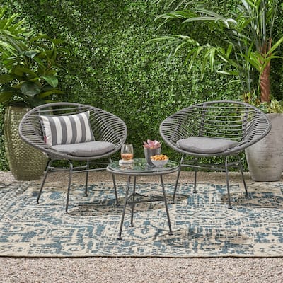 Meridian Outdoor 2 Seater Faux Wicker Chat Set with Tempered Glass Table by Christopher Knight Home